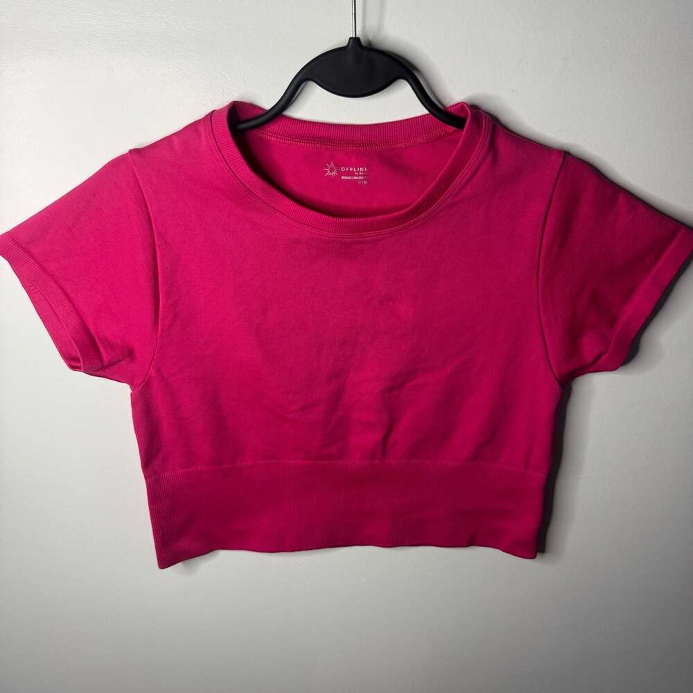 OFFLINE by Aerie Sidewalk Seamless Cropped T-Shirt in Hot Pink Medium